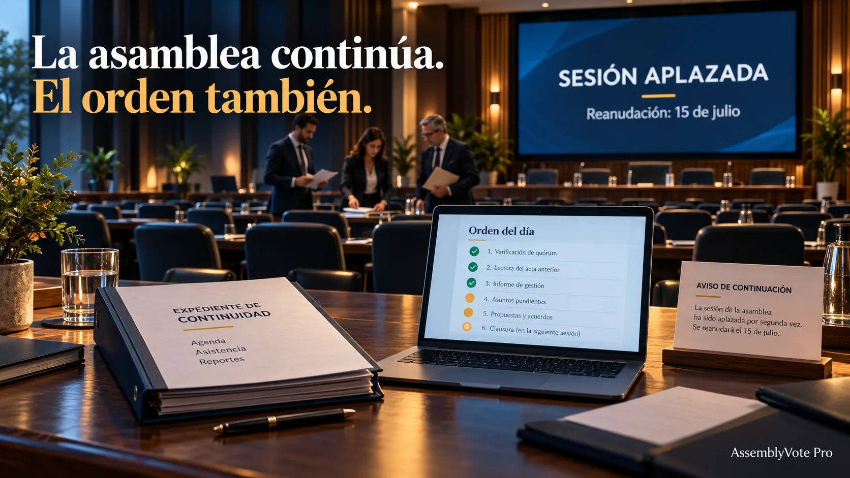 Arcimoto y el segundo aplazamiento: cómo conservar el orden cuando una asamblea debe continuar otro día